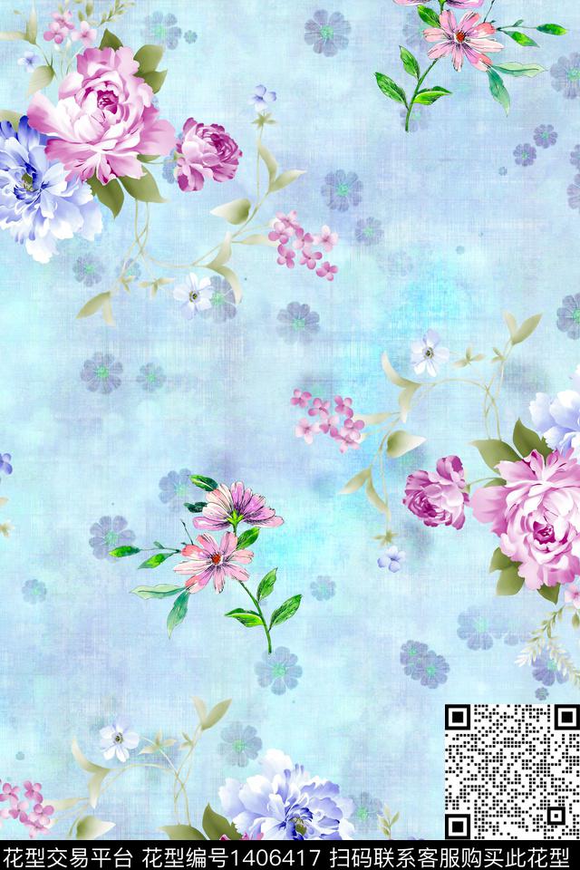 时尚花卉小清新数码印花华亿平台下载（图片编号: 1406417） - 瓦栏（Walan）
