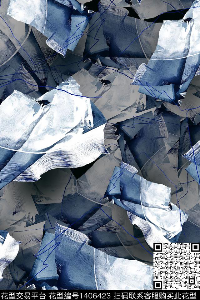 几何水彩肌理数码印花华亿平台下载（图片编号: 1406423） - 瓦栏（Walan）