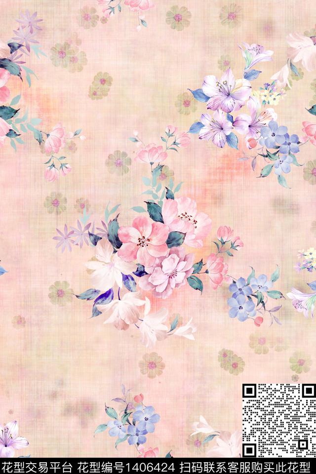 时尚花卉小清新数码印花华亿平台下载（图片编号: 1406424） - 瓦栏（Walan）