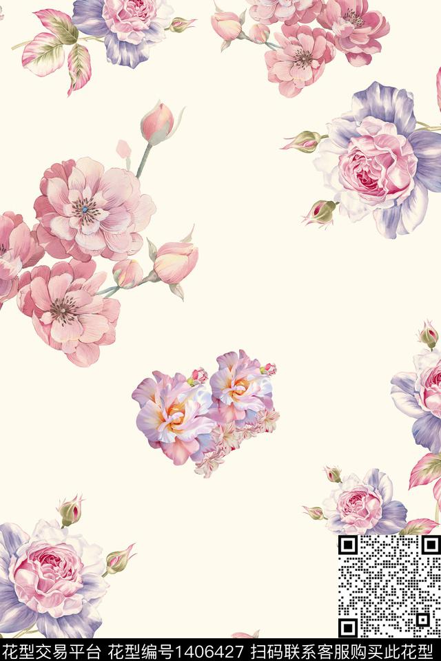 花卉大牌风小清新数码印花华亿平台下载（图片编号: 1406427） - 瓦栏（Walan）