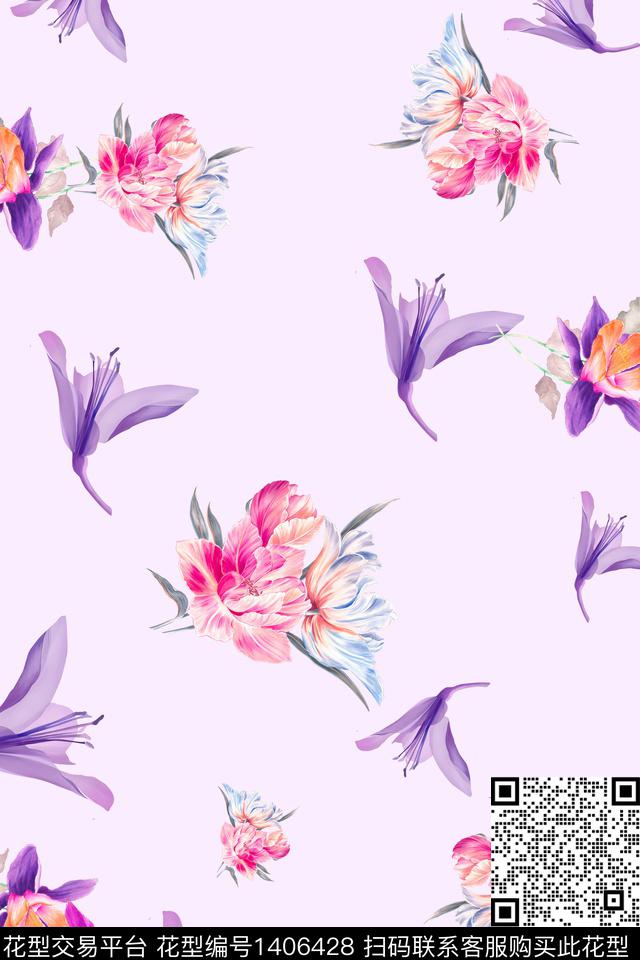 花卉大牌风小清新数码印花华亿平台下载（图片编号: 1406428） - 瓦栏（Walan）