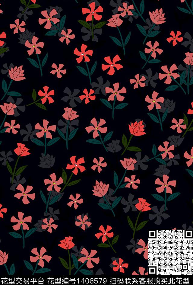 连衣裙女装花卉数码印花华亿平台下载（图片编号: 1406579） - 瓦栏（Walan）