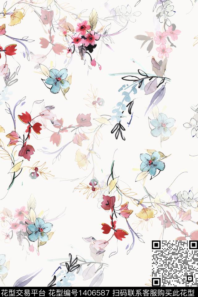 花卉大牌风小清新数码印花华亿平台下载（图片编号: 1406587） - 瓦栏（Walan）