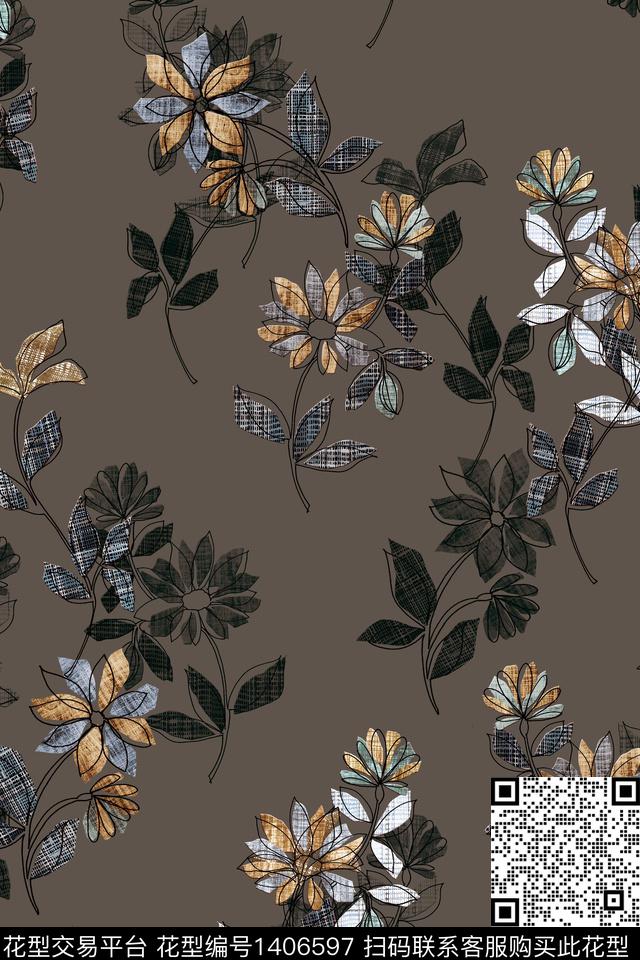 花卉抽象男装大牌风数码印花华亿平台下载（图片编号: 1406597） - 瓦栏（Walan）