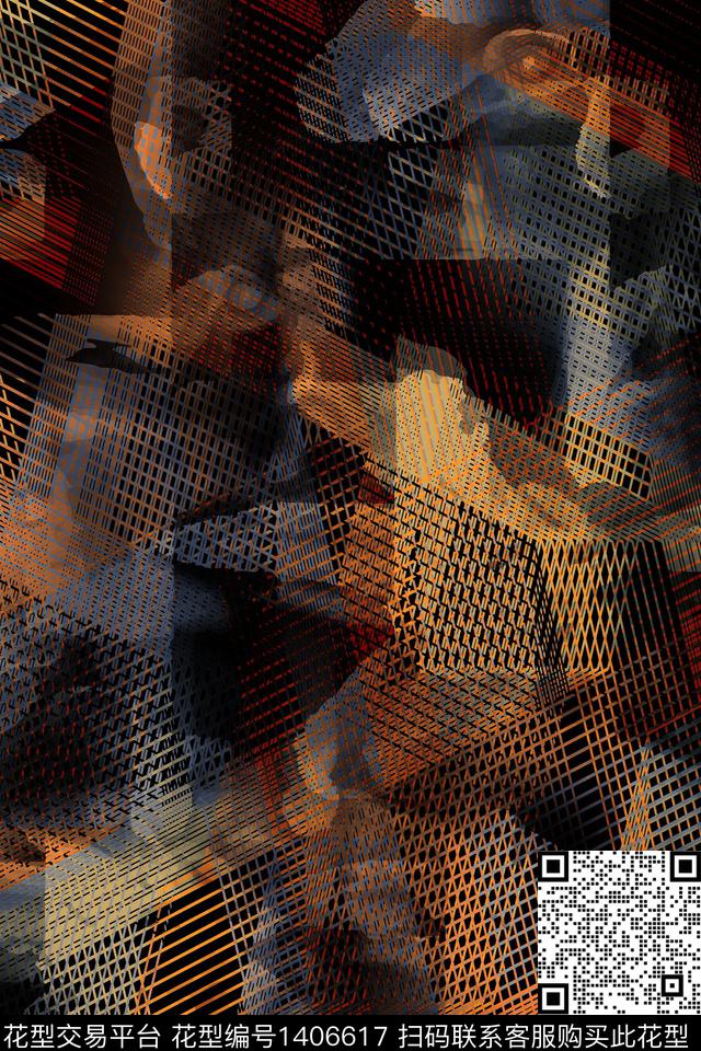 线条几何肌理数码印花华亿平台下载（图片编号: 1406617） - 瓦栏（Walan）