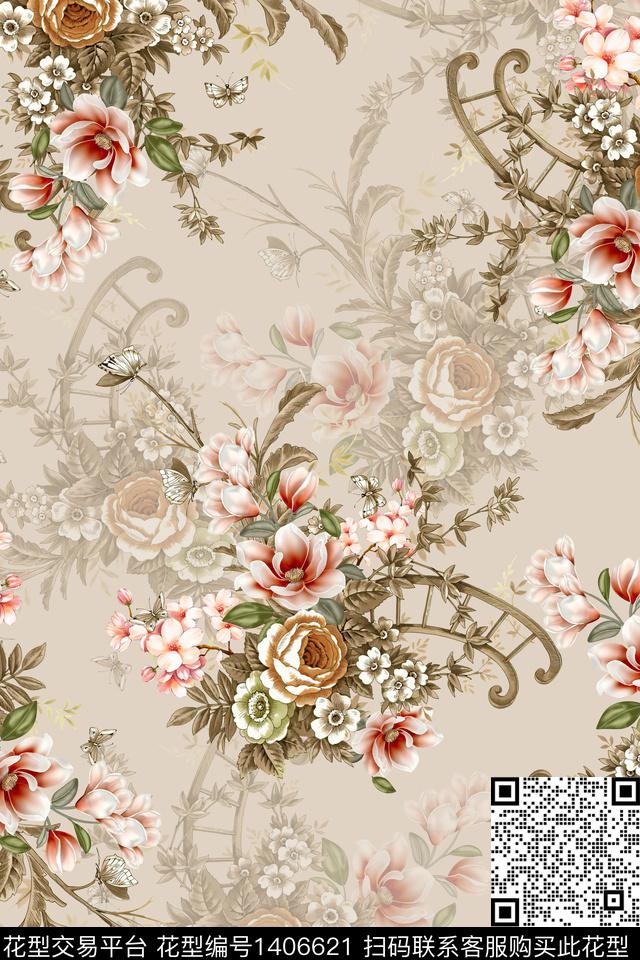 水彩清爽底花卉花卉数码印花华亿平台下载（图片编号: 1406621） - 瓦栏（Walan）