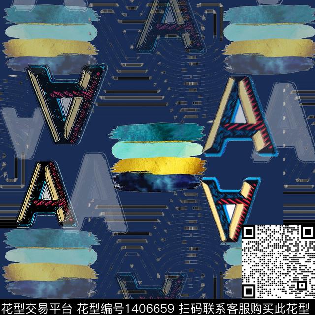 几何字母大牌风数码印花华亿平台下载（图片编号: 1406659） - 瓦栏（Walan）