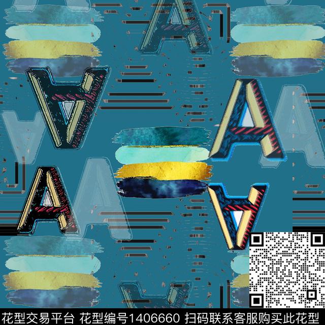 几何字母大牌风数码印花华亿平台下载（图片编号: 1406660） - 瓦栏（Walan）