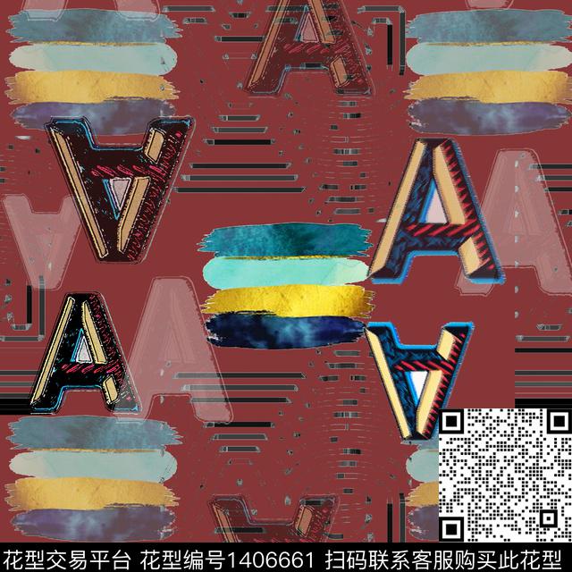 几何字母大牌风数码印花华亿平台下载（图片编号: 1406661） - 瓦栏（Walan）