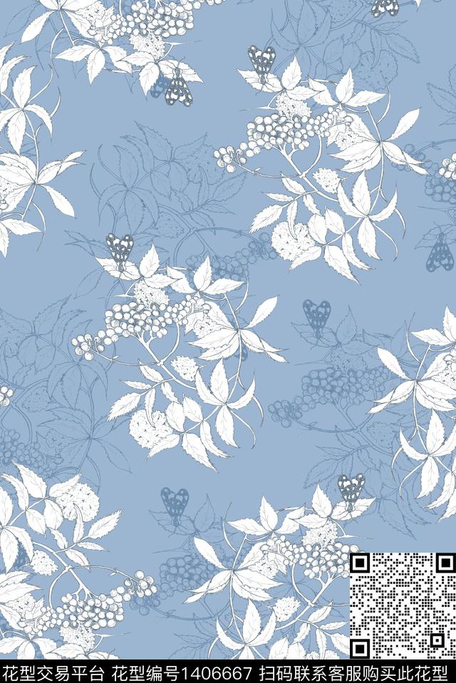 花卉大牌风休闲数码印花华亿平台下载（图片编号: 1406667） - 瓦栏（Walan）