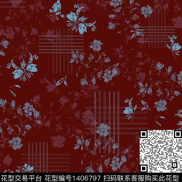 几何花卉大牌风传统印花华亿平台下载（图片编号: 1406797） - 瓦栏（Walan）