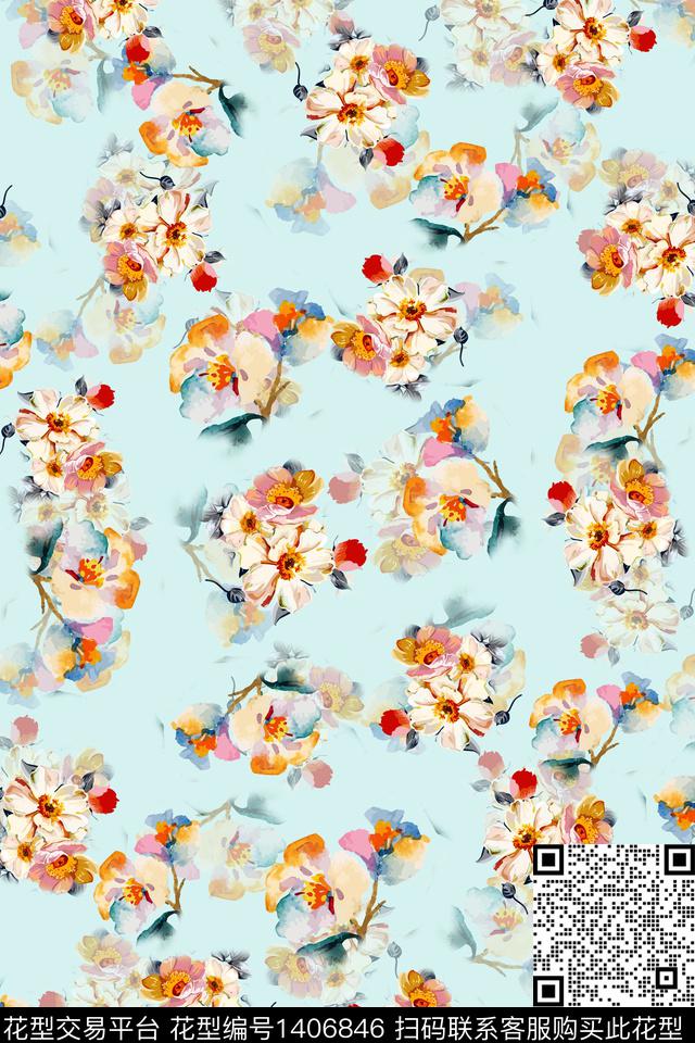 连衣裙小清新小碎花传统印花华亿平台下载（图片编号: 1406846） - 瓦栏（Walan）