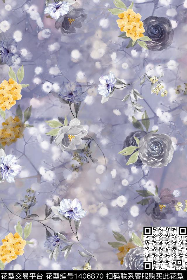 花卉香云纱大牌风数码印花华亿平台下载（图片编号: 1406870） - 瓦栏（Walan）