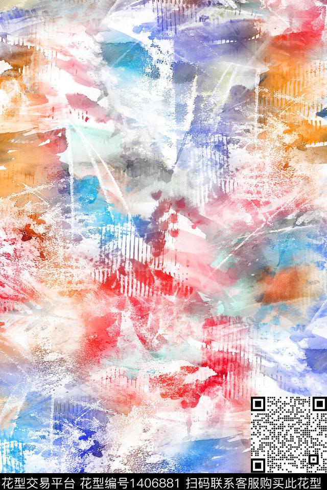 肌理扎染华亿平台抽象花卉数码印花华亿平台下载（图片编号: 1406881） - 瓦栏（Walan）