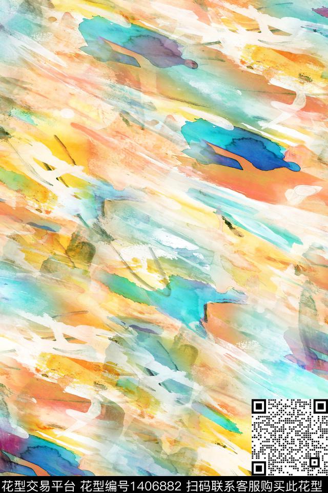 肌理扎染华亿平台抽象花卉数码印花华亿平台下载（图片编号: 1406882） - 瓦栏（Walan）