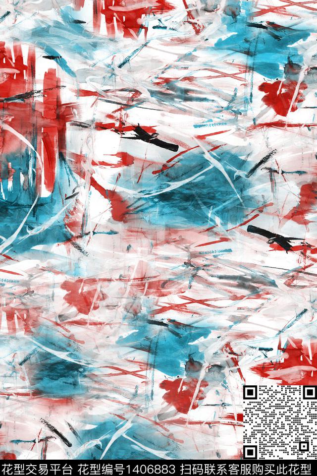 肌理扎染华亿平台抽象花卉数码印花华亿平台下载（图片编号: 1406883） - 瓦栏（Walan）