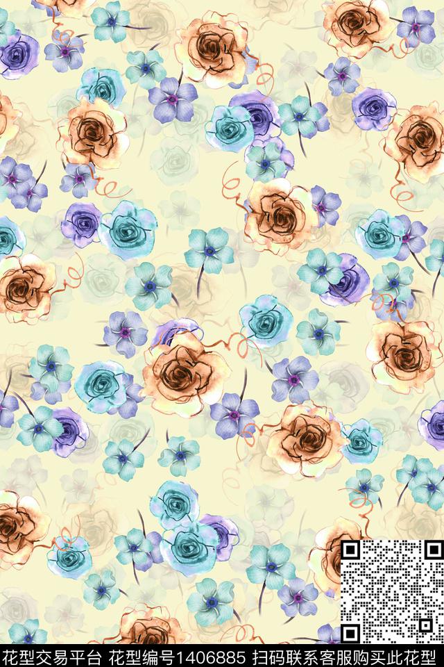 连衣裙小清新小碎花传统印花华亿平台下载（图片编号: 1406885） - 瓦栏（Walan）