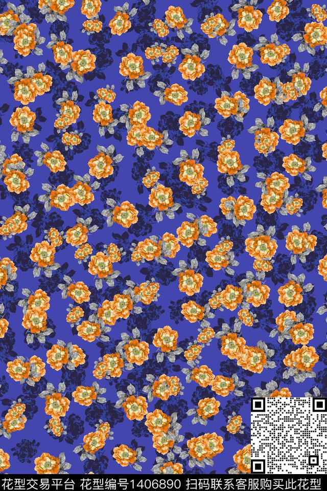 日韩数码华亿平台清爽底花卉数码印花华亿平台下载（图片编号: 1406890） - 瓦栏（Walan）