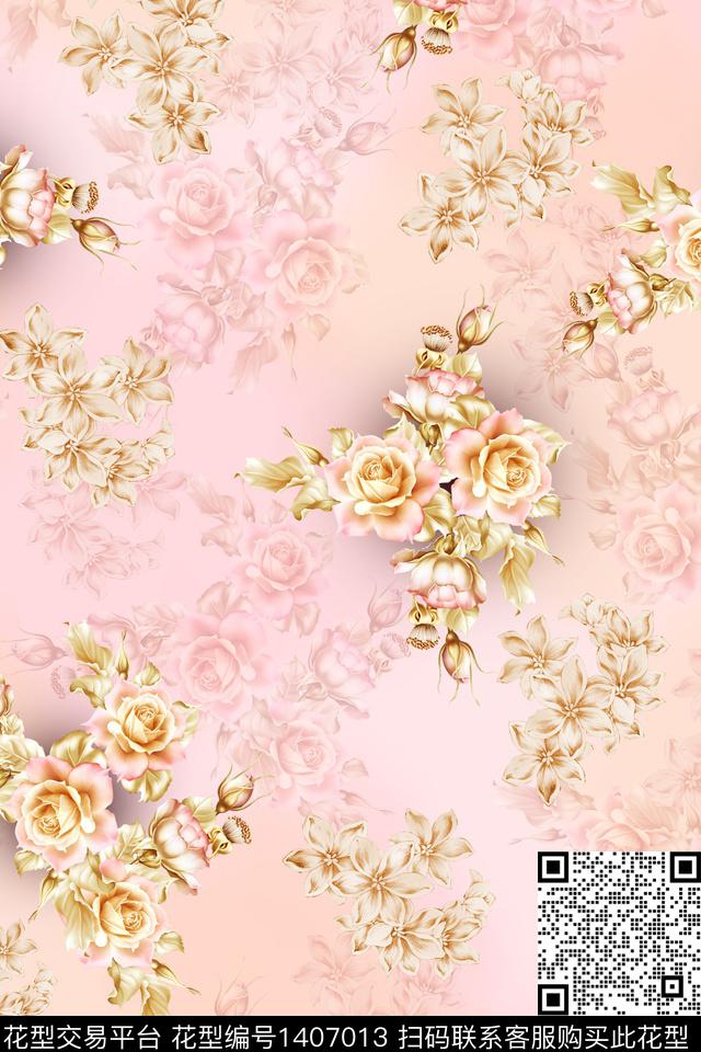 绿植树叶花卉雪纺数码印花华亿平台下载（图片编号: 1407013） - 瓦栏（Walan）