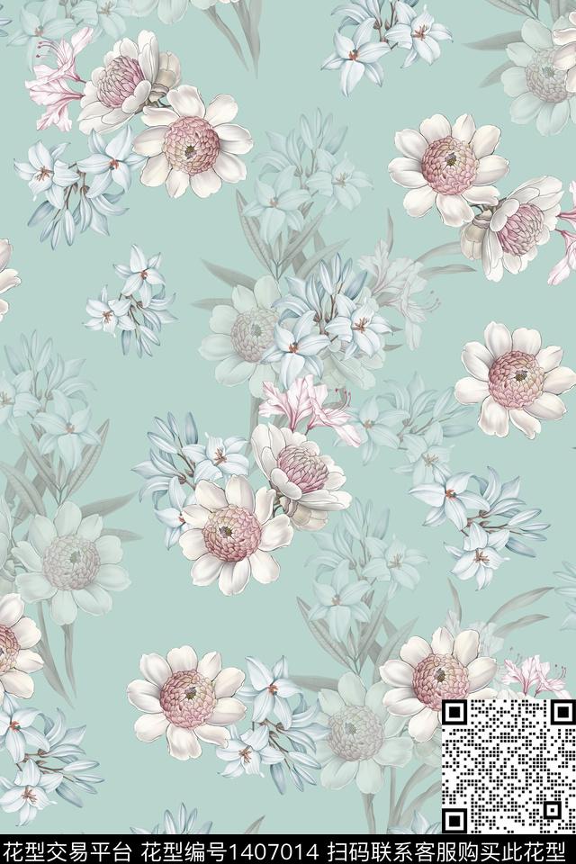 绿植树叶花卉雪纺数码印花华亿平台下载（图片编号: 1407014） - 瓦栏（Walan）