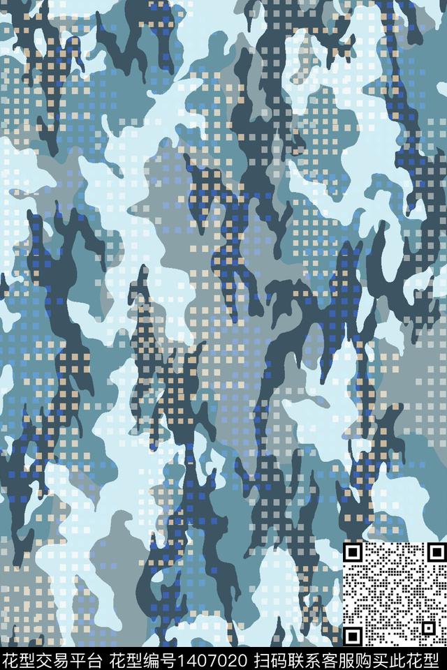 几何肌理迷彩数码印花华亿平台下载（图片编号: 1407020） - 瓦栏（Walan）