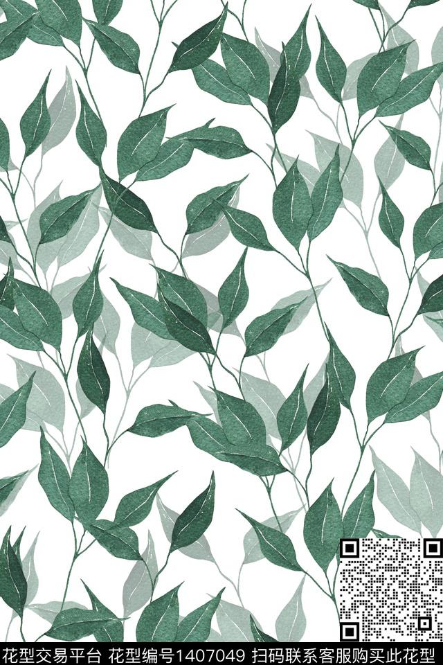 绿植树叶女装花卉数码印花华亿平台下载（图片编号: 1407049） - 瓦栏（Walan）