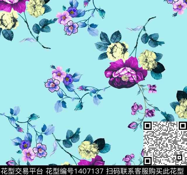 鲜花彩底花卉潮牌数码印花华亿平台下载（图片编号: 1407137） - 瓦栏（Walan）
