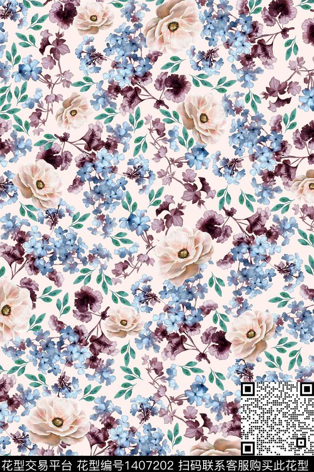 清爽底花卉花卉小碎花数码印花华亿平台下载（图片编号: 1407202） - 瓦栏（Walan）