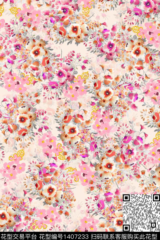 清爽底花卉花卉小碎花数码印花华亿平台下载（图片编号: 1407233） - 瓦栏（Walan）