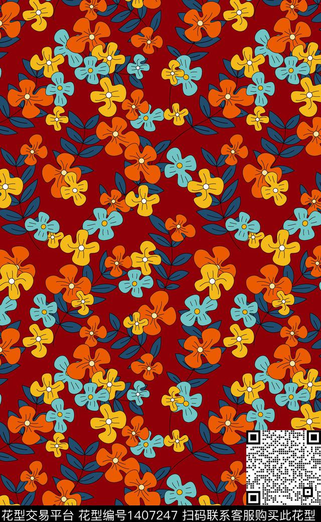 连衣裙女装花卉数码印花华亿平台下载（图片编号: 1407247） - 瓦栏（Walan）