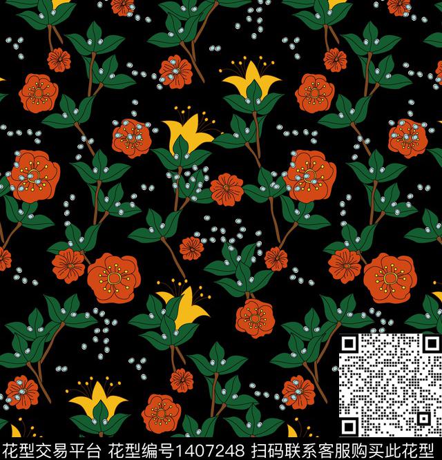 连衣裙女装花卉数码印花华亿平台下载（图片编号: 1407248） - 瓦栏（Walan）