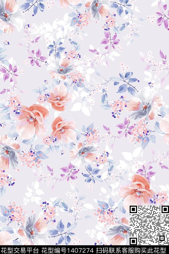 绿植树叶水彩大牌风数码印花华亿平台下载（图片编号: 1407274） - 瓦栏（Walan）