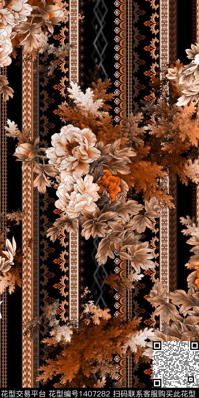 几何抽象植物数码印花华亿平台下载（图片编号: 1407282） - 瓦栏（Walan）