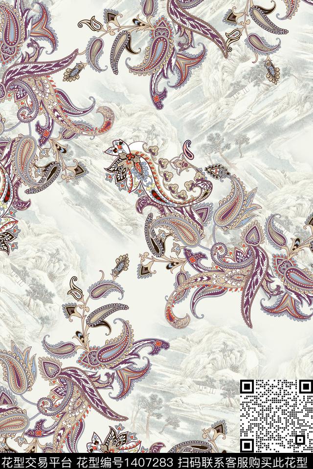 佩斯利大牌风中老年数码印花华亿平台下载（图片编号: 1407283） - 瓦栏（Walan）