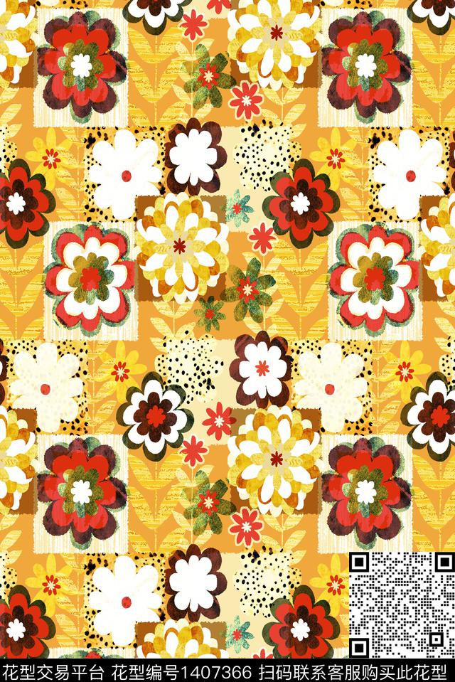 花卉大牌风休闲数码印花华亿平台下载（图片编号: 1407366） - 瓦栏（Walan）