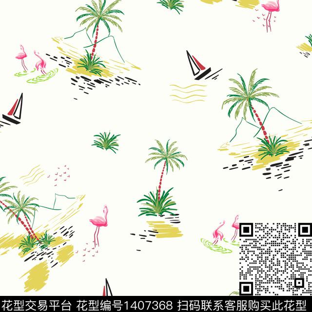 时尚小清新热带华亿平台数码印花华亿平台下载（图片编号: 1407368） - 瓦栏（Walan）