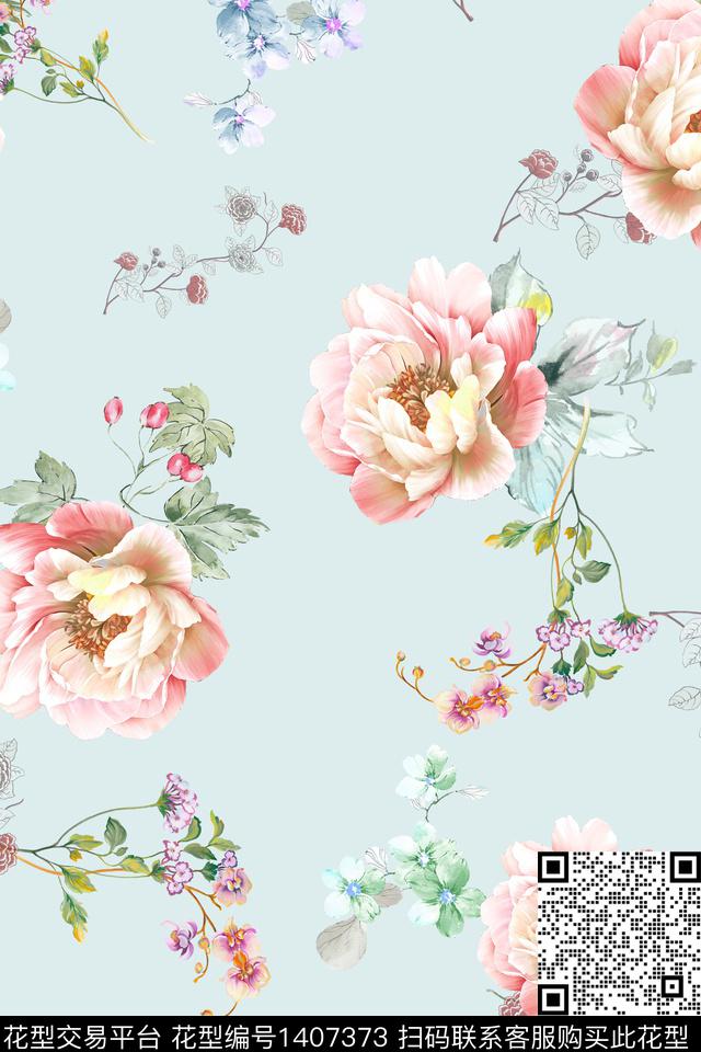 时尚小清新真丝数码印花华亿平台下载（图片编号: 1407373） - 瓦栏（Walan）