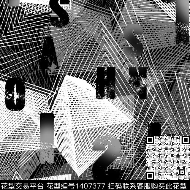 几何时尚字母数码印花华亿平台下载（图片编号: 1407377） - 瓦栏（Walan）