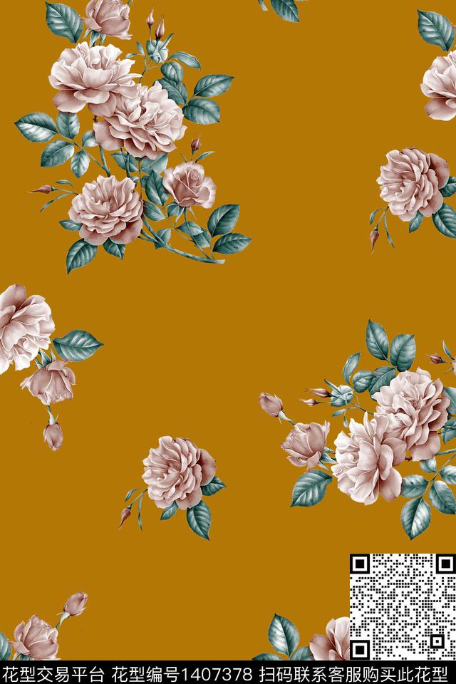 清爽底花卉花卉大牌风数码印花华亿平台下载（图片编号: 1407378） - 瓦栏（Walan）