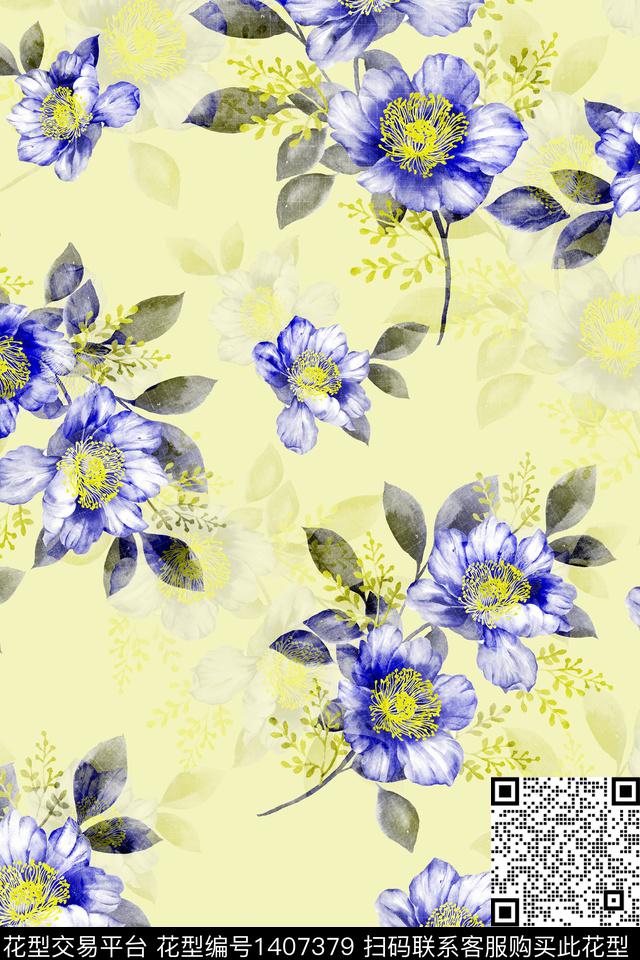 清爽底花卉花卉大牌风数码印花华亿平台下载（图片编号: 1407379） - 瓦栏（Walan）