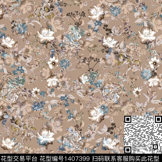 定位花扎染华亿平台花卉数码印花华亿平台下载（图片编号: 1407399） - 瓦栏（Walan）