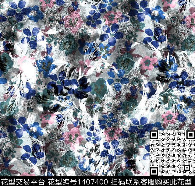 定位花扎染华亿平台花卉数码印花华亿平台下载（图片编号: 1407400） - 瓦栏（Walan）