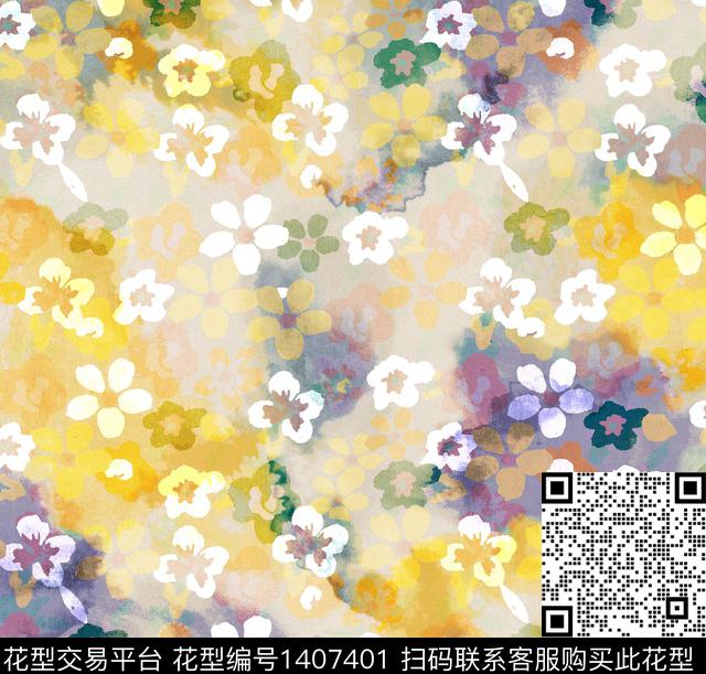 定位花扎染华亿平台花卉数码印花华亿平台下载（图片编号: 1407401） - 瓦栏（Walan）
