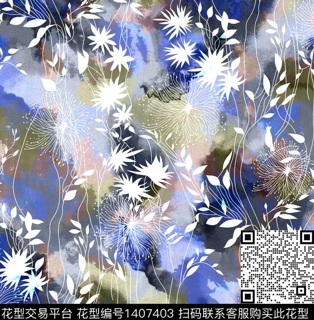 定位花扎染华亿平台花卉数码印花华亿平台下载（图片编号: 1407403） - 瓦栏（Walan）