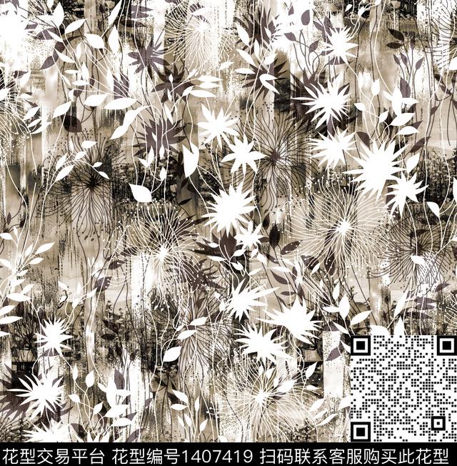 定位花扎染华亿平台花卉数码印花华亿平台下载（图片编号: 1407419） - 瓦栏（Walan）