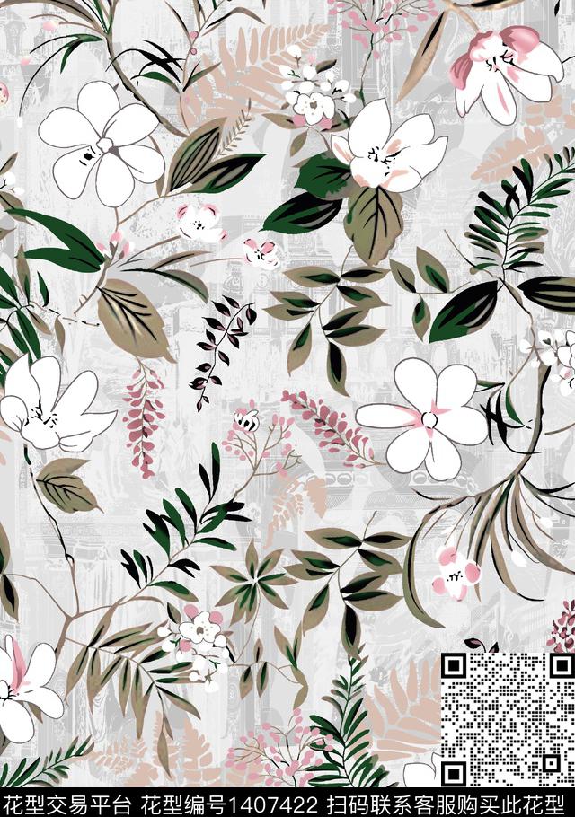 定位花扎染华亿平台花卉数码印花华亿平台下载（图片编号: 1407422） - 瓦栏（Walan）