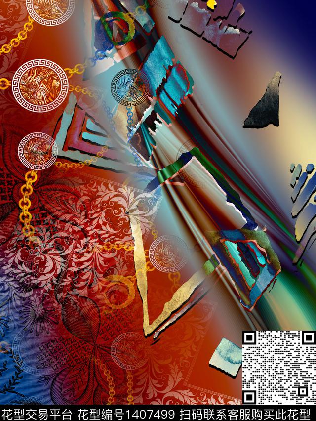 定位花抽象中老年数码印花华亿平台下载（图片编号: 1407499） - 瓦栏（Walan）