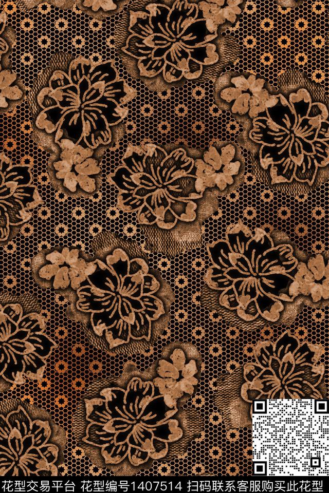花卉香云纱中老年数码印花华亿平台下载（图片编号: 1407514） - 瓦栏（Walan）