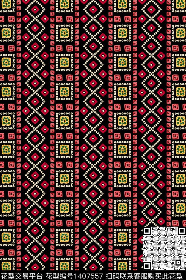 几何格子民族风数码印花华亿平台下载（图片编号: 1407557） - 瓦栏（Walan）