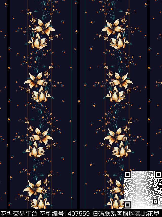 花卉欧美横间花卉数码印花华亿平台下载（图片编号: 1407559） - 瓦栏（Walan）